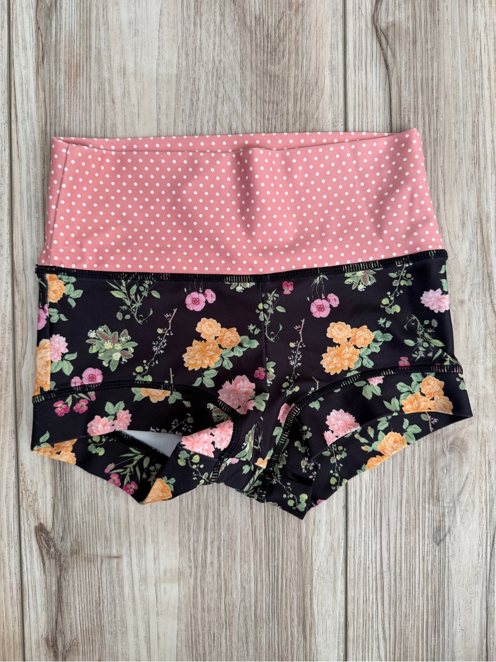 CA kisses Floral High-Waist Shorts with Pink Polka Waistband
